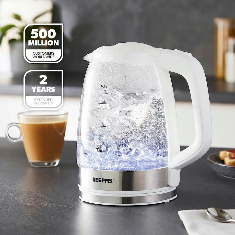 image 1 of GEEPAS Electric Kettle 4 Slice Bread Toaster & Microwave Set| Whute | White