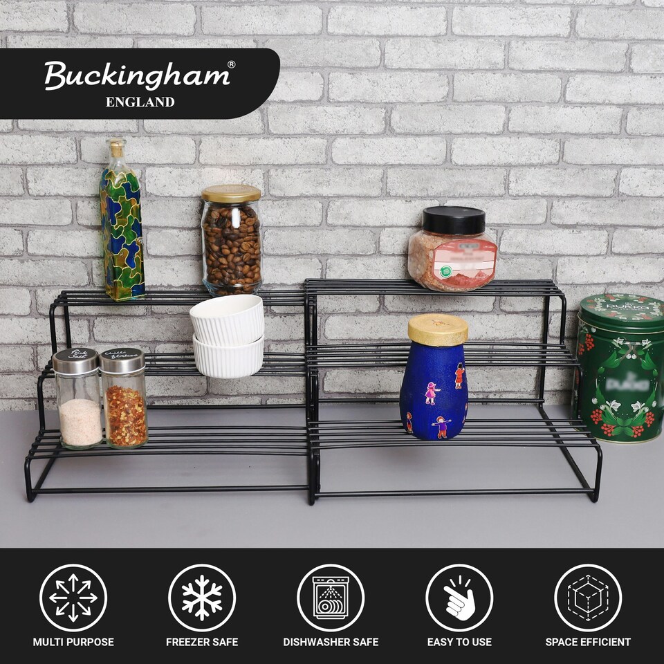 image 1 of Buckingham High End Expandable Cupboard Storage Organising Rack - Black