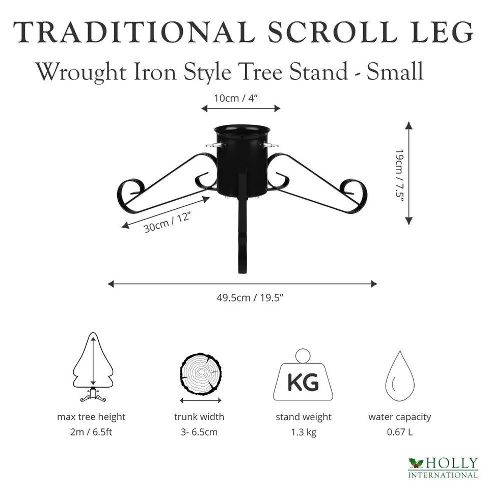 image 1 of Holly International Traditional Metal Scroll Leg Christmas Tree Stand for Real Trees to 2m - Black