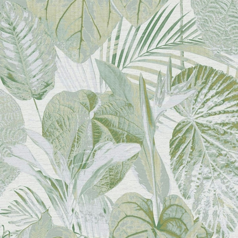 image 1 of AS Creation Famous Garden Tropical Leaves Textured Wallpaper - Green/Grey/Gold - 10m x 53cm Green