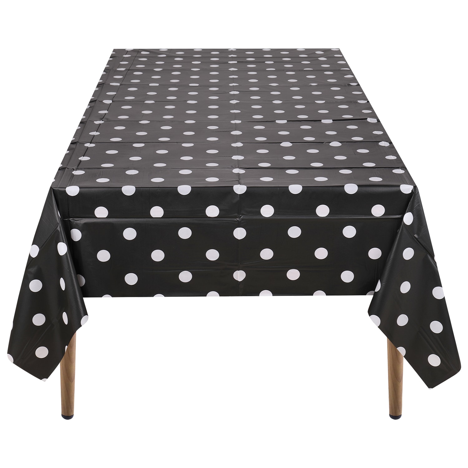 Neel Blue Polka Dot Tablecloth, Plastic Table Cover, 137cm x 274cm in Black | Size: 137 cm x 274 cm