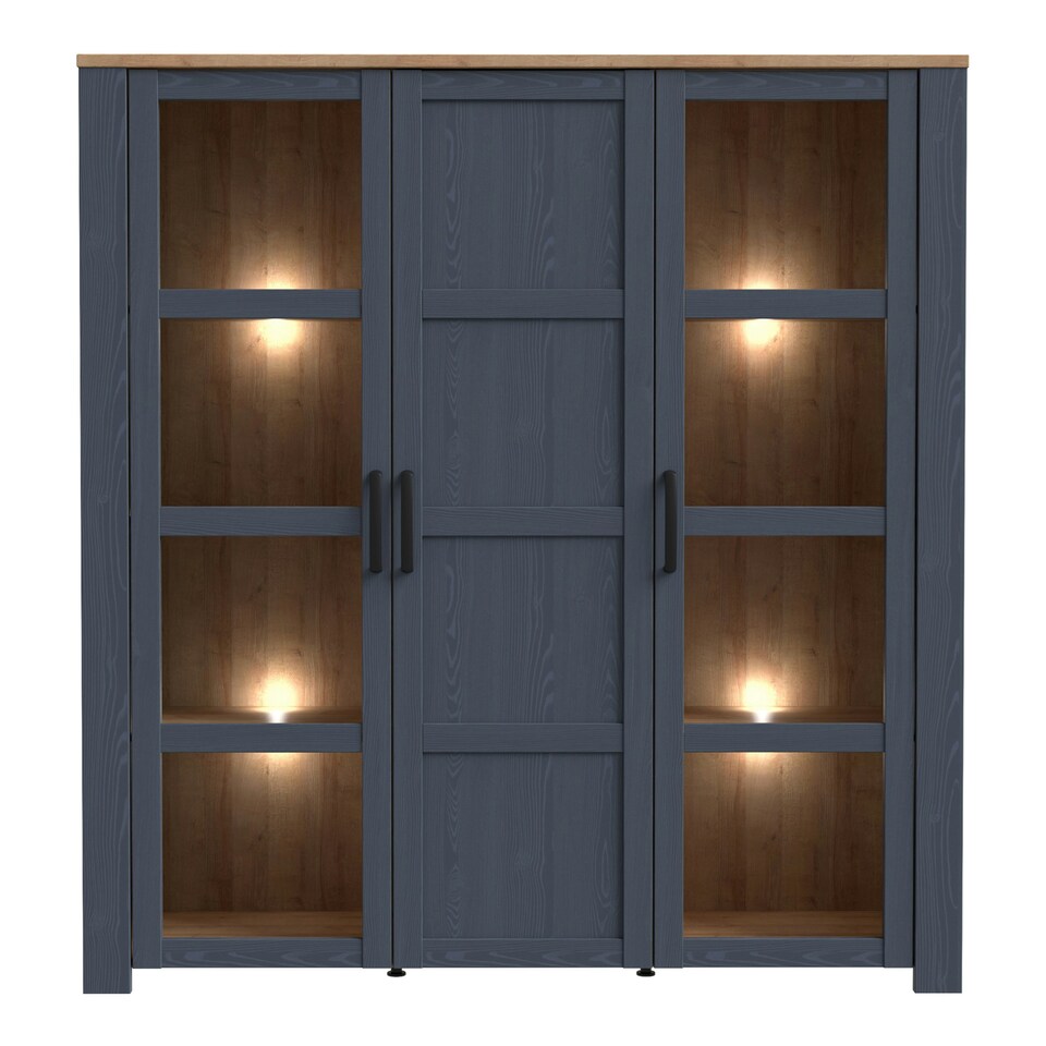 image 1 of Bohol Large Display Cabinet inc. 4x LED Lights in Riviera Oak/Navy