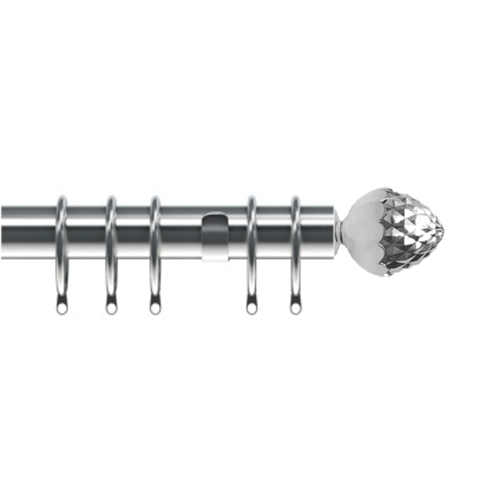 image 1 of 35mm Fixed Length Metal Curtain Pole Set Chrome Acorn Finial 115cm | Silver | Silver