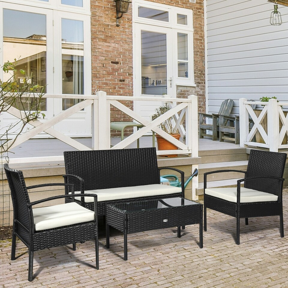 image 1 of Outsunny Rattan Sofa Set Garden Furniture Outdoor Patio Wicker Weave Chair Table