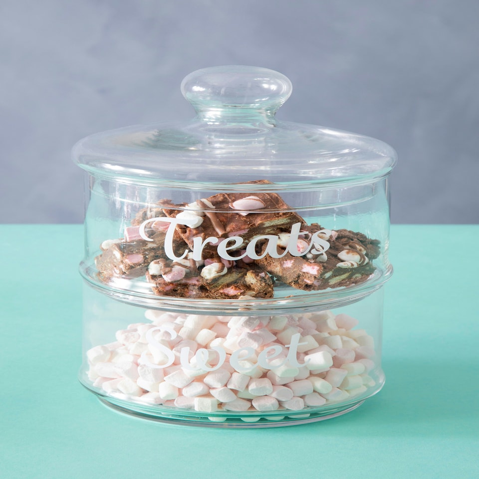 image 1 of Interiors by Premier Durable Stackable 2Pc Glass Storage Jar, Stylish Glass Container For Kitchen, Airtight Lid Storage Container