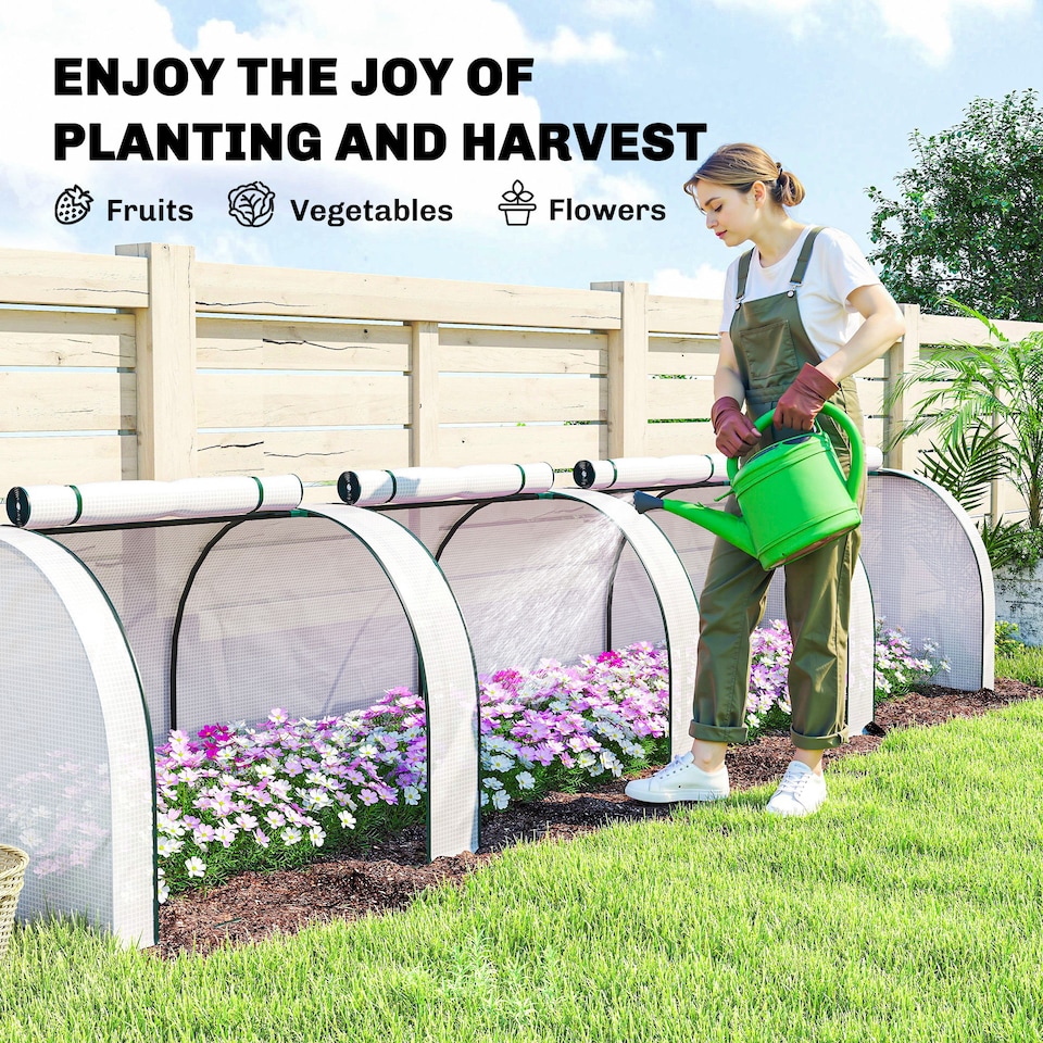 image 1 of Outsunny Tunnel Greenhouse Steel Frame for Garden w/ Zipper Doors