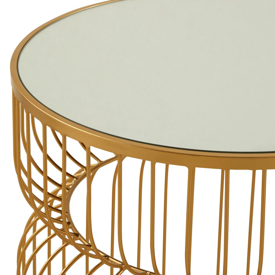 image 1 of Gold Metal Wireframe Round Side Table,Bedside Table With Mirror Top,Metallic Finish Accent Table,Round Table Gold