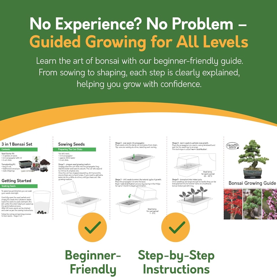 image 1 of Pronto Seed Bonsai Tree Kit with Traditional Bonsai Pot & 3 Bonsai Seed Varieties - Grow Your Own Bonsai - Gardening Gifts for Men