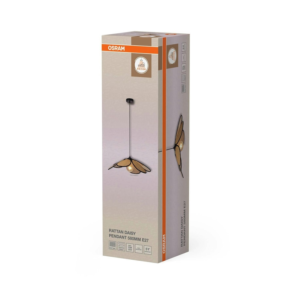 image 1 of Osram Decor Rattan Daisy Pendant Ceiling Light 580 E27 Brown Cream