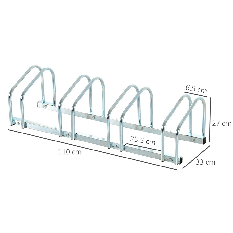 image 1 of HOMCOM Bike Parking Rack Bicycle Locking Storage Stand for 4 Cycling Silver
