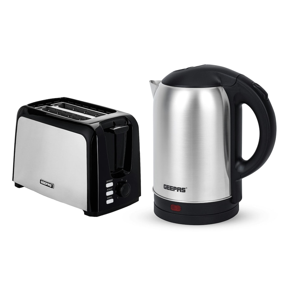 image 1 of GEEPAS 2 Slice Bread Toaster & 1.8L Electric Kettle Kitchen Combo Set | Silver