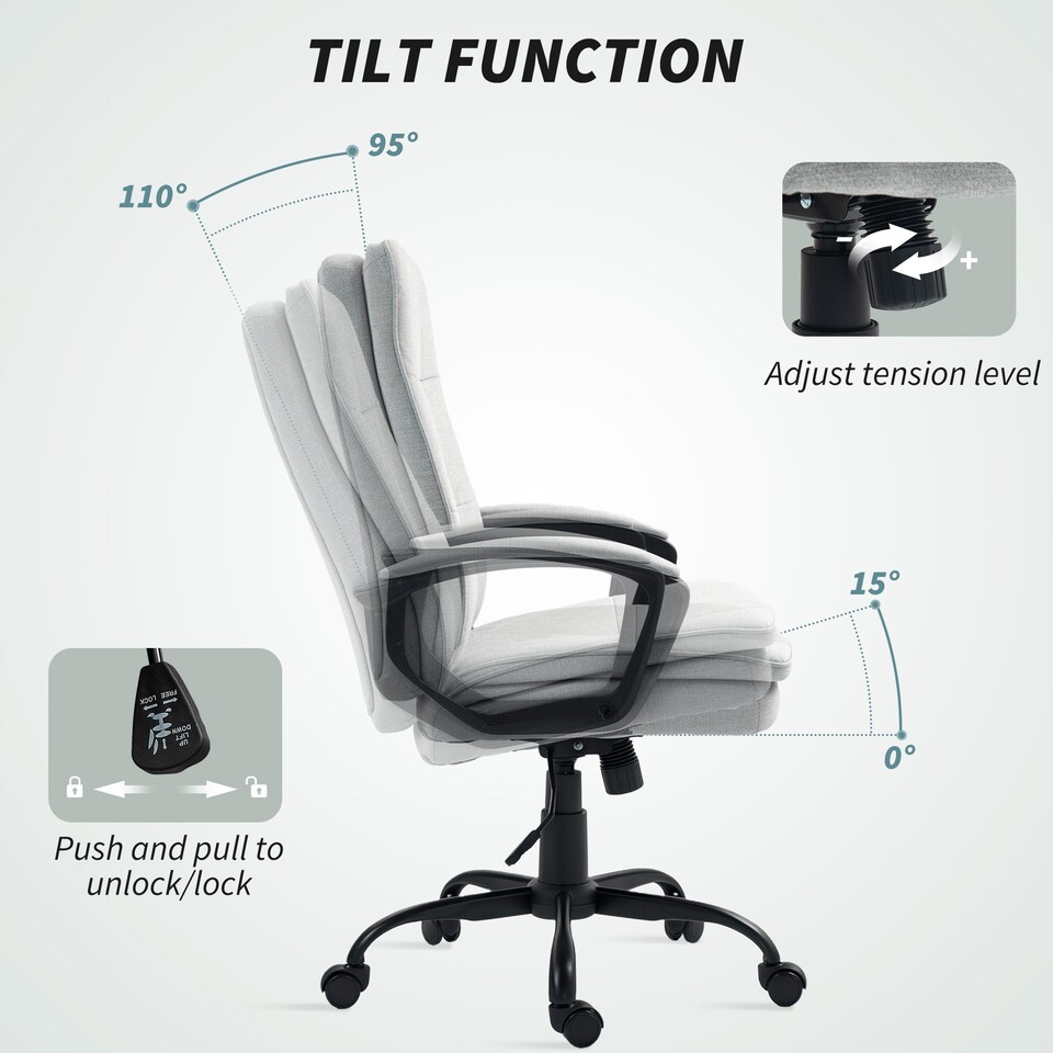 image 1 of HOMCOM Office Chair, Computer Desk Chair with Dual-Layer Padding, Grey