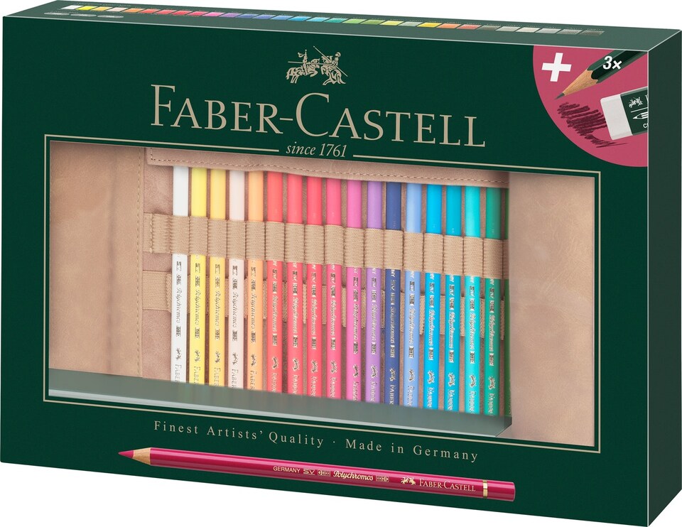 image 1 of Faber-Castell Polychromos Artists' Pencils, Multicoloured, Pencil Roll of 30