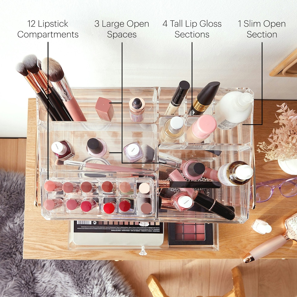 image 1 of Beautify 5 Tier Acrylic Makeup Storage with Champagne Frame