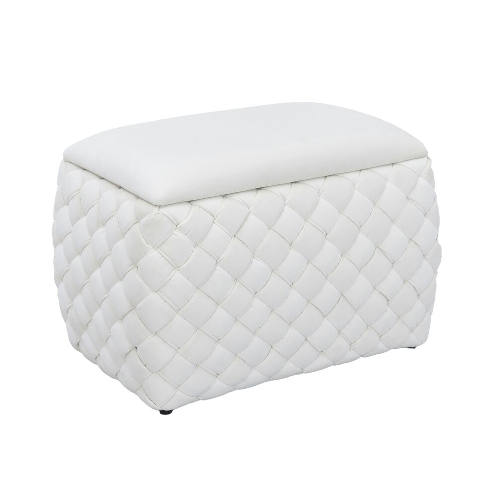 image 1 of Plumeo Velvet Storage Ottoman - Cream