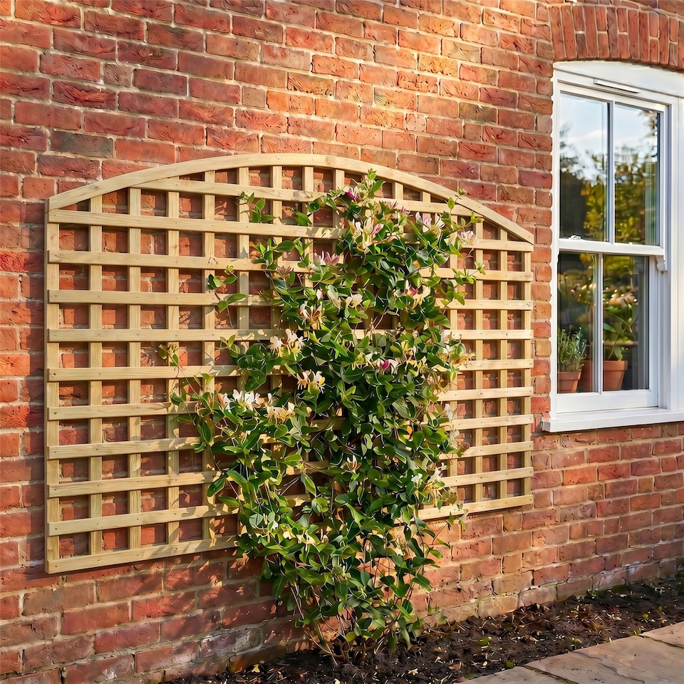 image 1 of Privacy Arch Top Wooden  W:6ft x H:1ft Trellis Fence Topper Plant Support (Pack of 4)