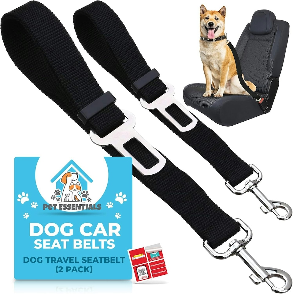 image 1 of SOL 2pk Dog Car Seat Belts, 70cm Adjustable Seatbelt Harness Strap for Dogs | Black | M