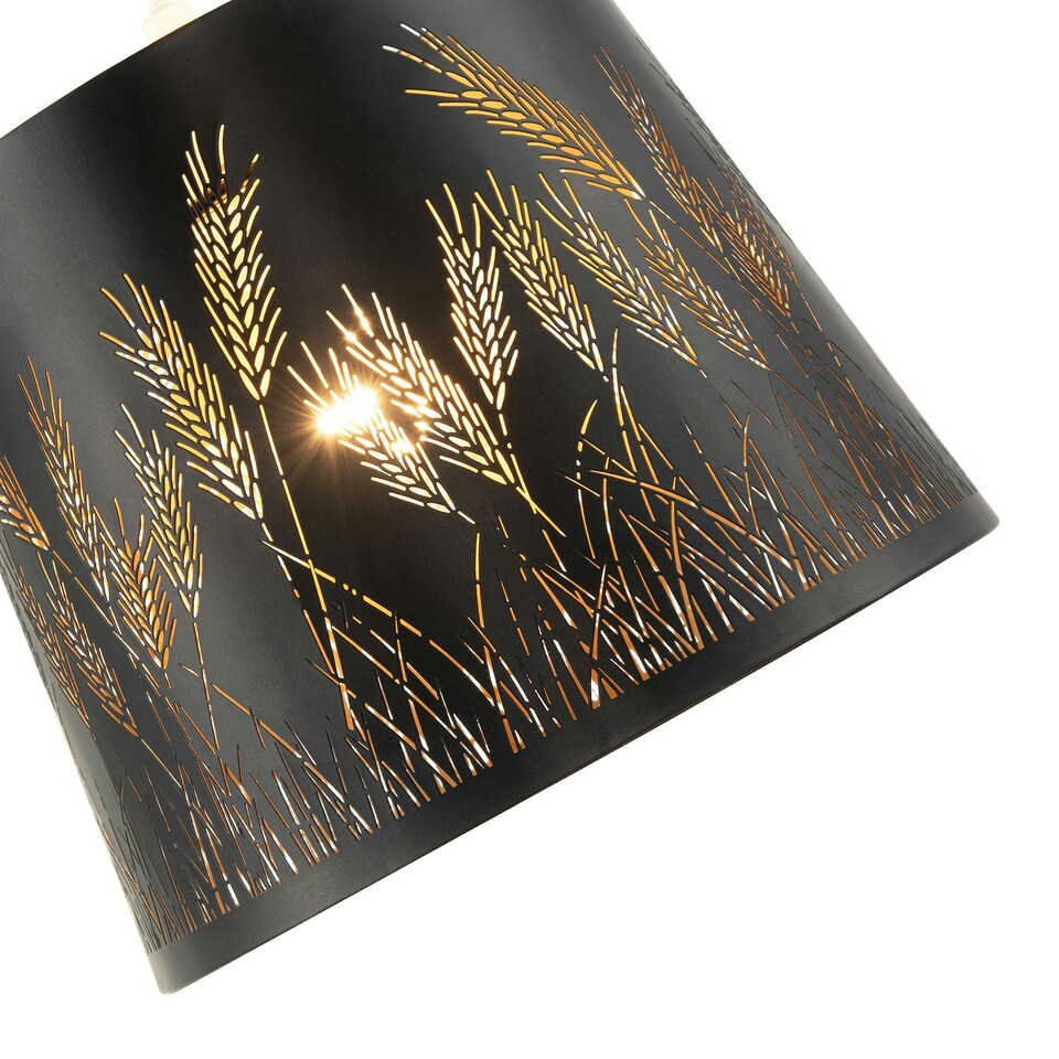 image 1 of Corn Field and Grass Laser Cut Black Pendant Shade with Gold Inner Black