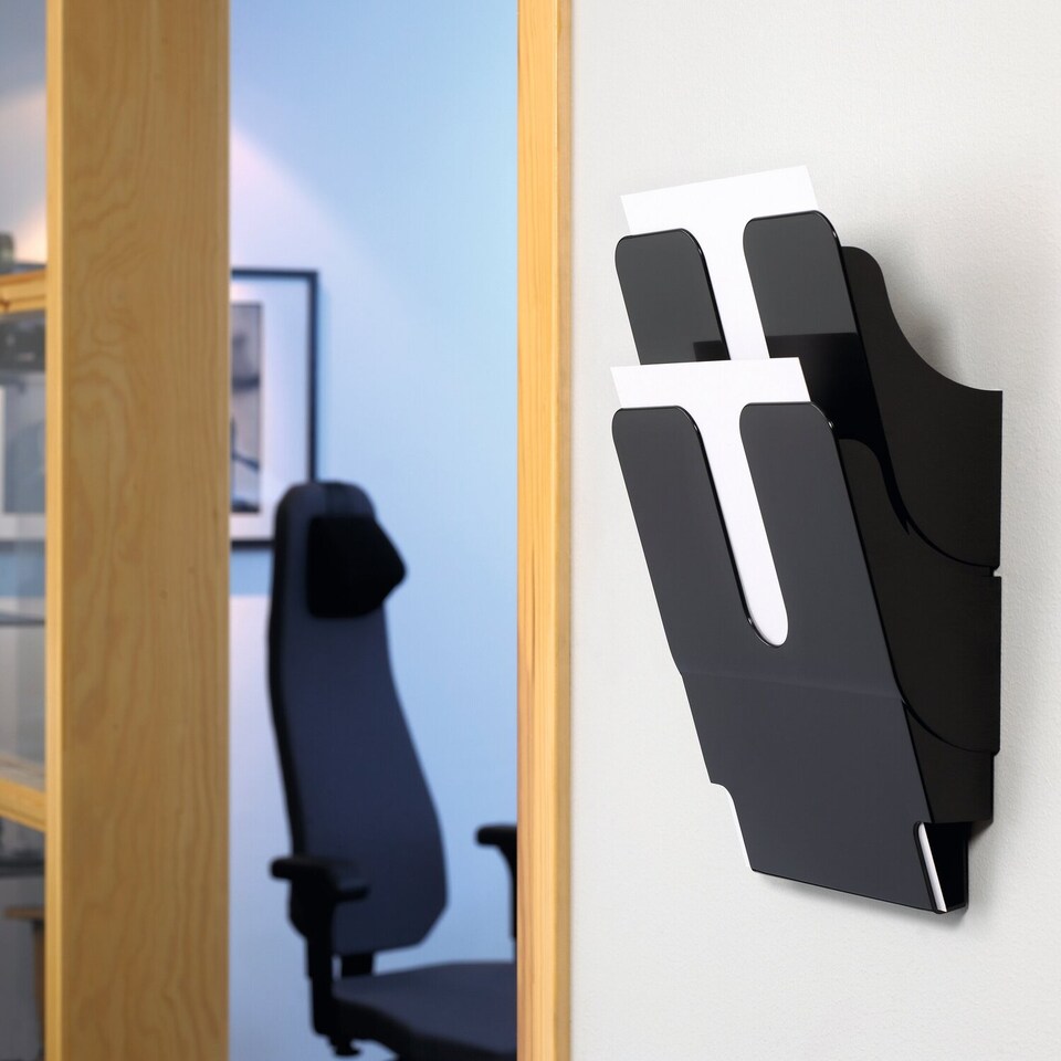 image 1 of Durable FLEXIPLUS 2 Wall Mounted Literature Tray | A4 Portrait Holder | Black