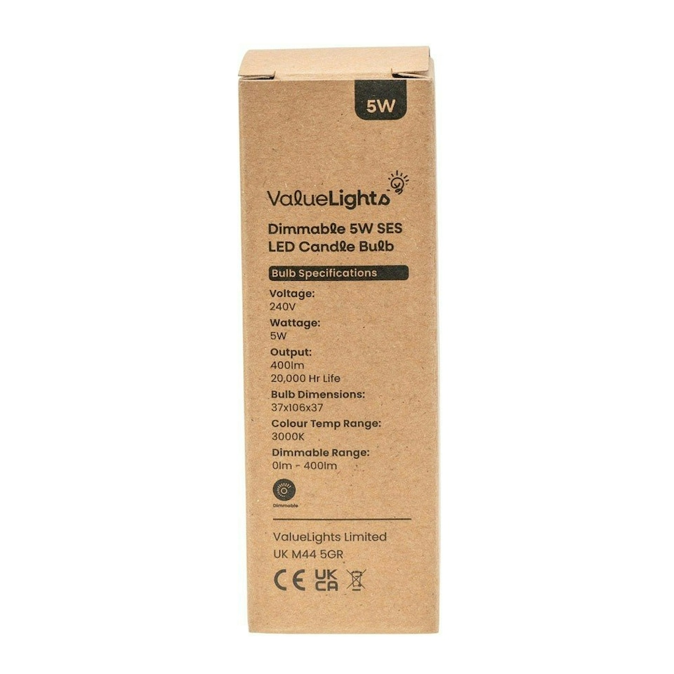 image 1 of ValueLights 10 Pack Dimmable E14 White Plastic Candle LED 5W Warm White 3000K 400lm Light Bulb