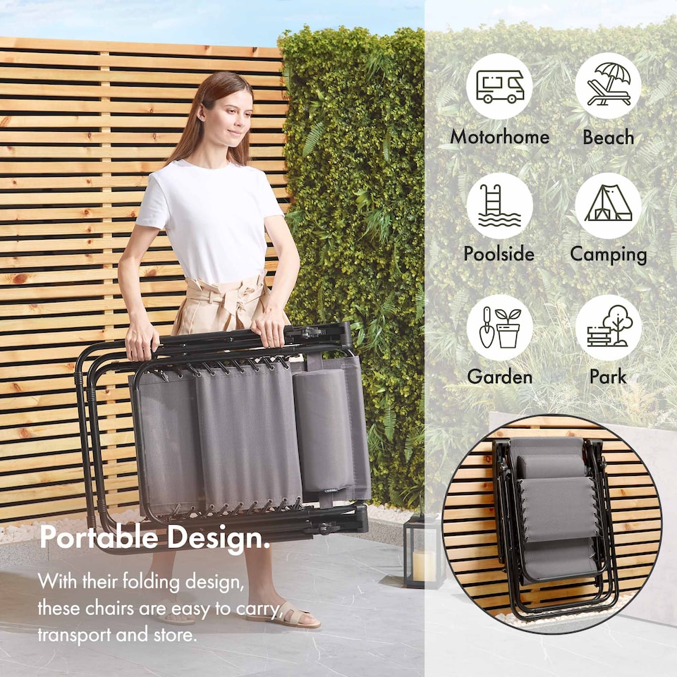 image 1 of VonHaus Verona Set of 2 Textilene Folding Garden Zero Gravity Chairs