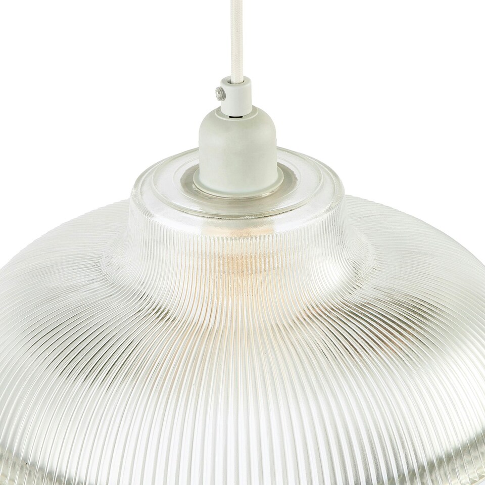 image 1 of Classic American Diner Clear Ribbed Glass Ceiling Pendant Light Shade Clear