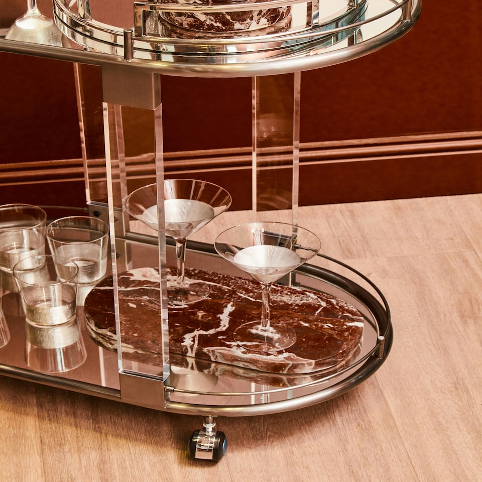 image 1 of Interiors by Premier Metallic Frame Drinks Trolley, Sleek Gold & Black Bar Serving Cart, Functional Two‑Tier Beverage Trolley Black