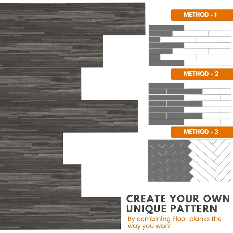 image 1 of NOVECRAFTO Self Adhesive Floor Planks | 36x5.98in (91.4x15.2cm) Each | Peel & Stick Vinyl Flooring | Dark Shadowline Flow Wood Effect | Waterproof DIY Tiles Black | 0.97 sqm