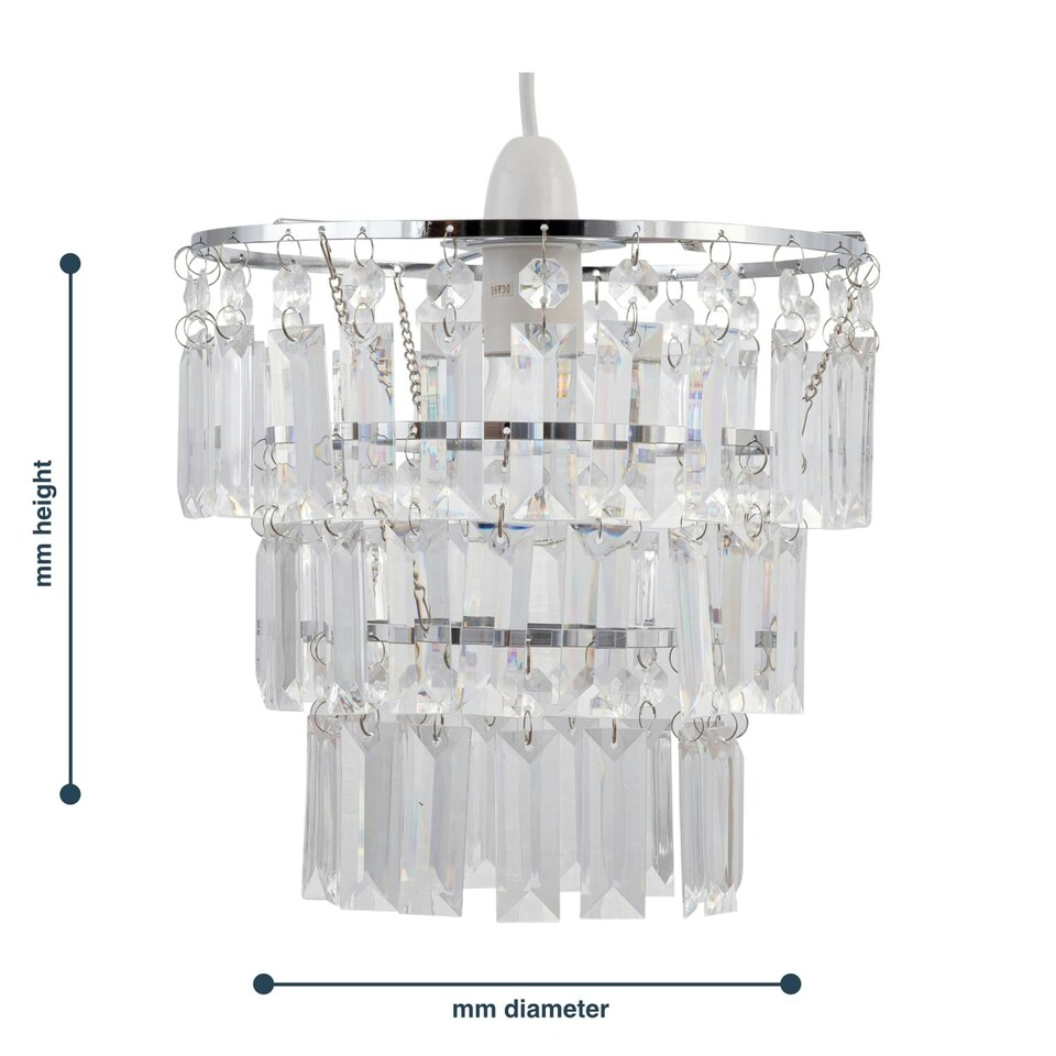 image 1 of Three Tier Acrylic Crystal Light Shade Clear | Chrome