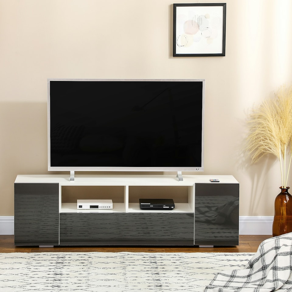 image 1 of HOMCOM TV Unit Cabinet for TVs up to 60", TV Stand with LED Lights, Grey
