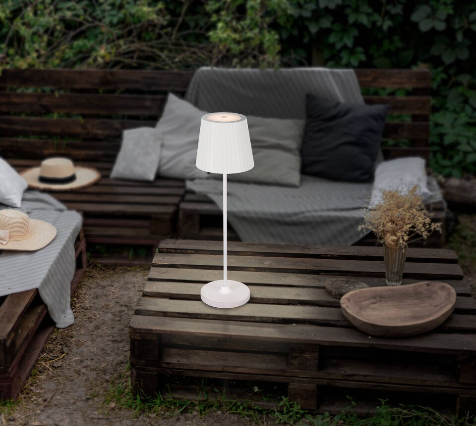 image 1 of EGLO Cabozo LED Portable Outdoor Table Lamp White | Gold