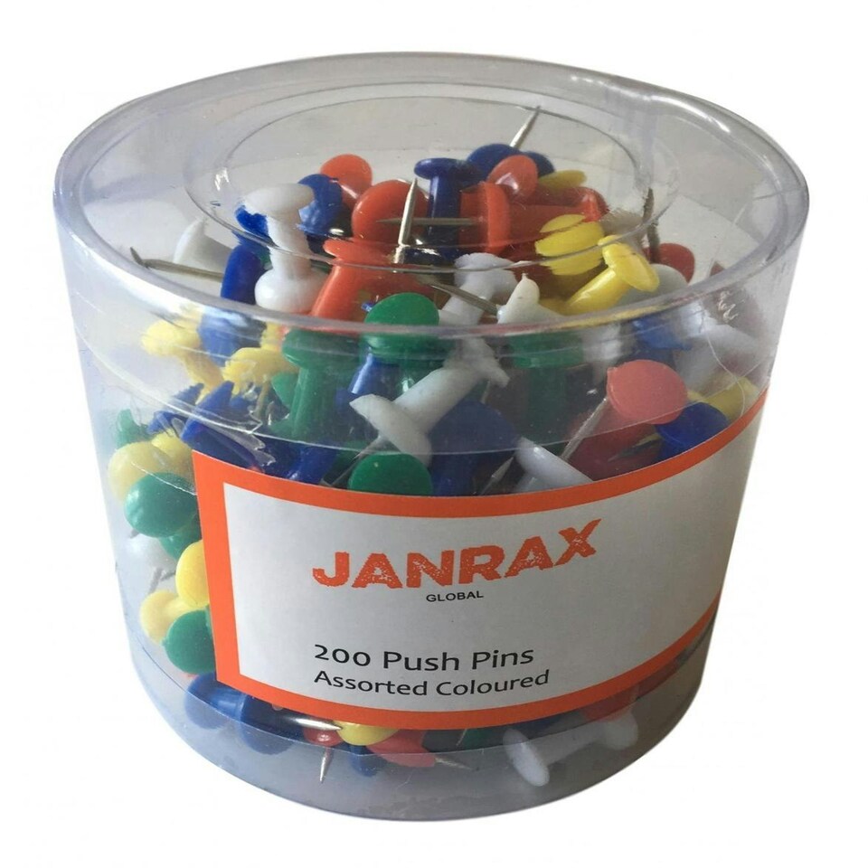 image 1 of Pack of 200 Assorted Coloured Push Pins in Tub