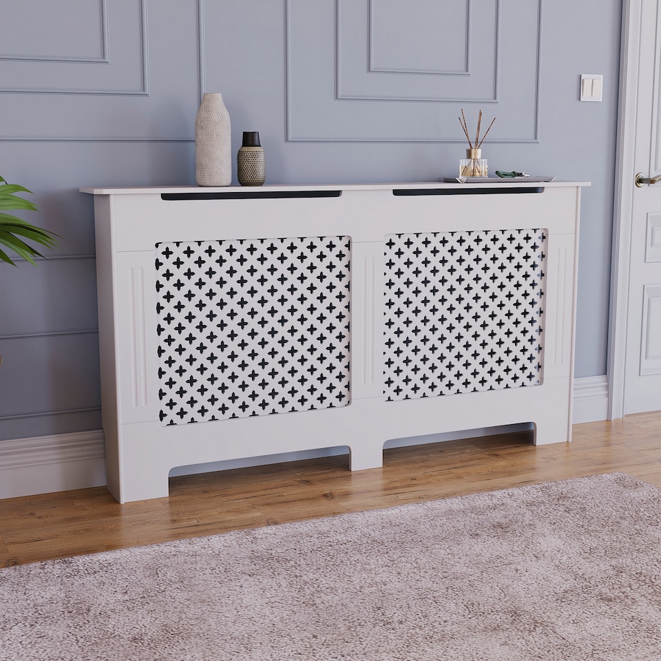 image 1 of Vida Designs Oxford Radiator Cover Painted MDF Cabinet, White, 152cm