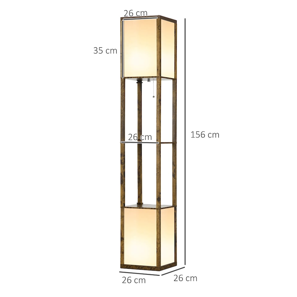 image 1 of HOMCOM Shelf Floor Lamp with Dual Light, for Living Room, Bedroom, Brown