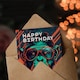 image 3 of Biker Chimp Birthday Card Neon Cyberpunk 1980s Style for Him