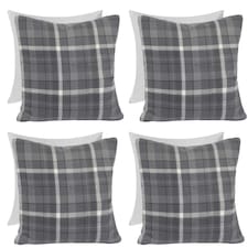 OHS 4 x Winsford Woven Check Printed Filled Cushions, 45x45cm - Charcoal