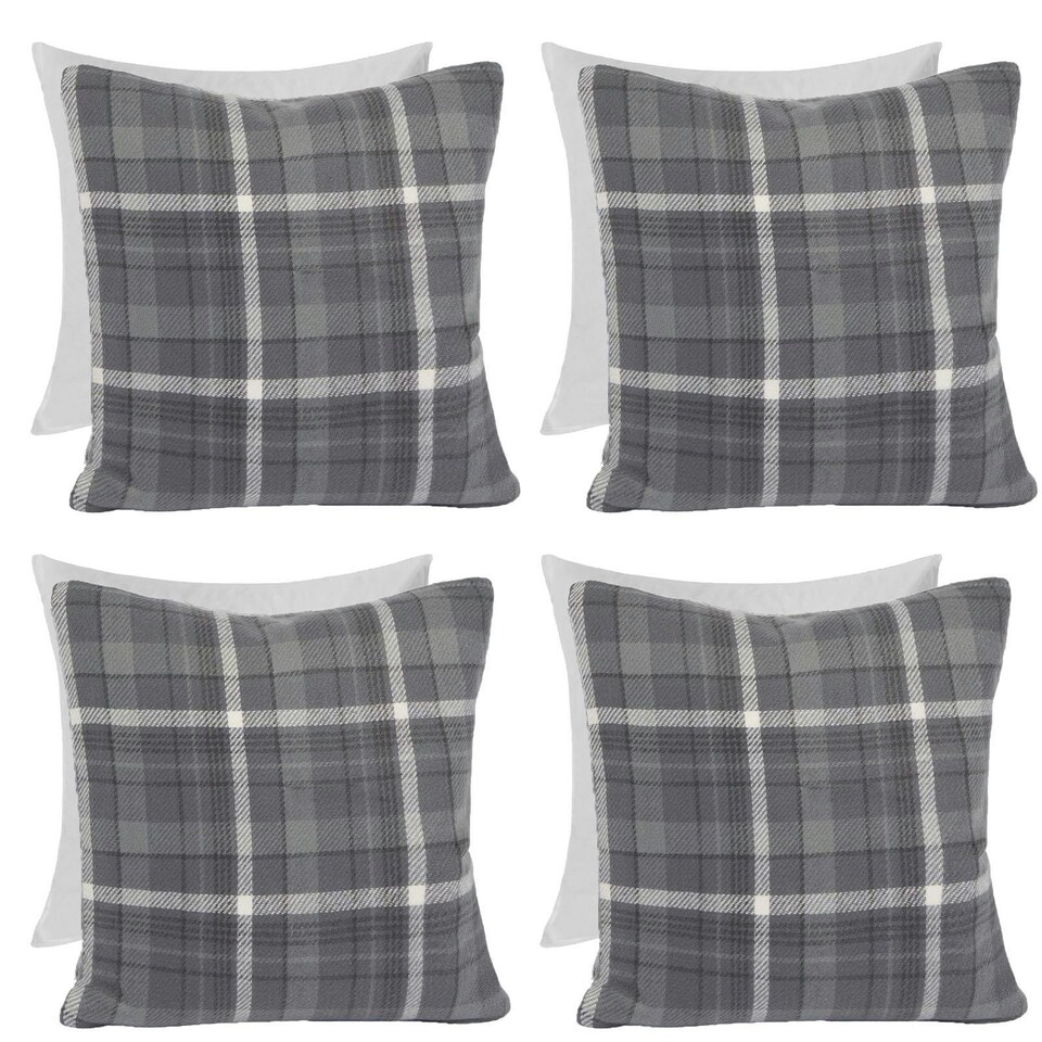 image 1 of OHS 4 x Winsford Woven Check Printed Filled Cushions, 45x45cm - Charcoal