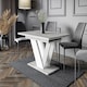 image 2 of Extendable Dining Table White Pedestal V Leg Concrete Marble Grey Stone Effect Top 120-160cm Modern Kitchen 6 8 Seater  - Bai