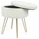 image 4 of Harbour Housewares Cream Boucle Storage Footstool Round Ottoman With Gold Base H46 x D37cm Warm Storage Neutral Statement Yellow