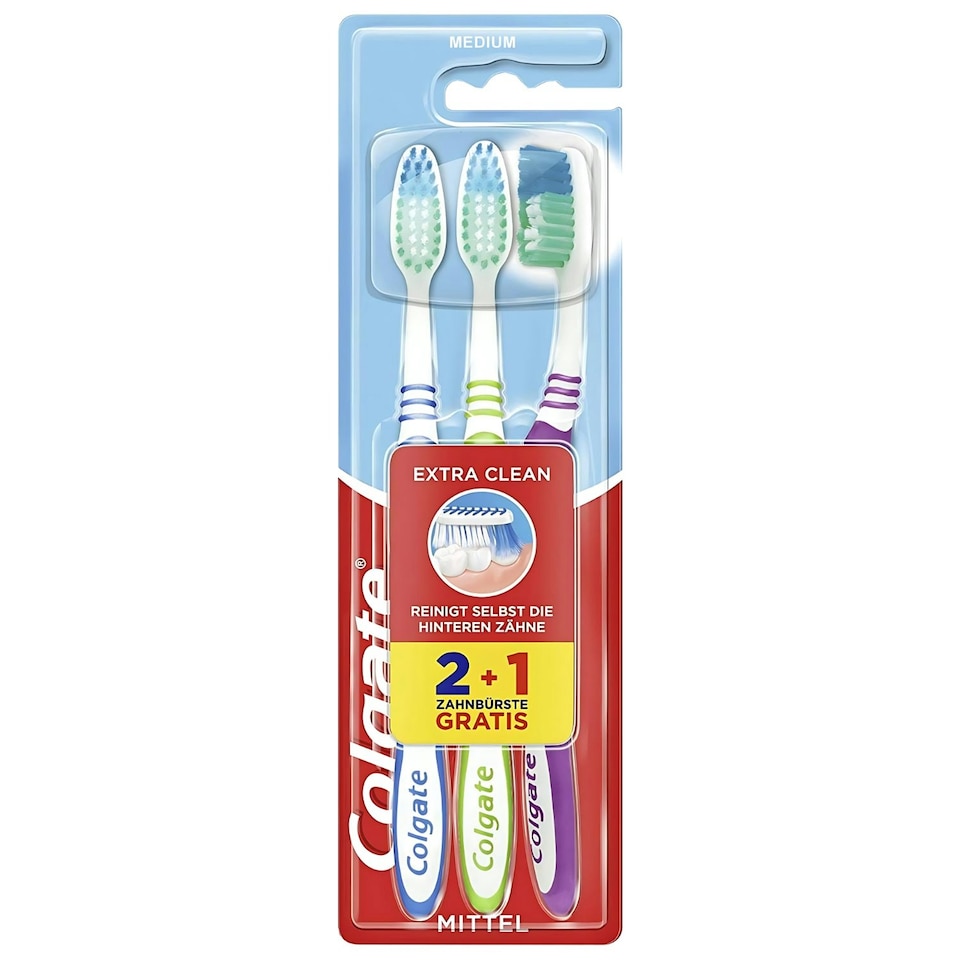 image 1 of Colgate Extra Clean Toothbrush Medium 3 Packs Cleaning Assorted Colours
