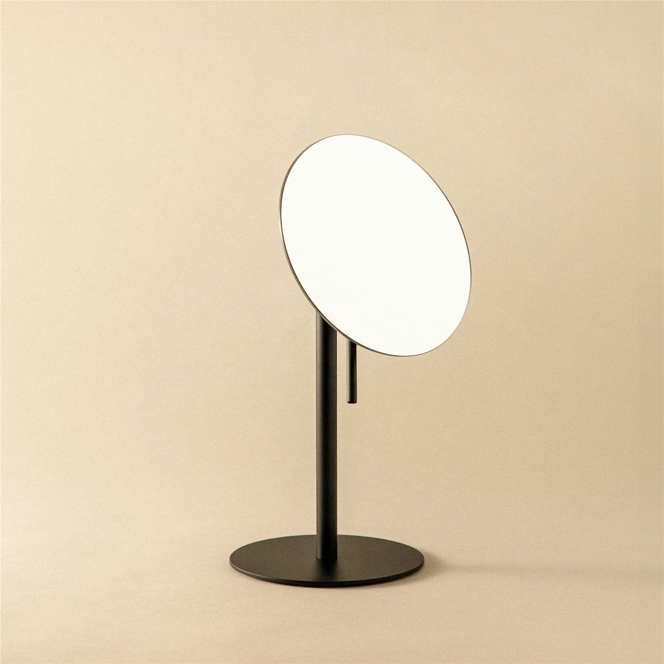 image 1 of Cosmic Magnifying Mirror with Dimmable LED Light for Bathroom, Matt Finish Black