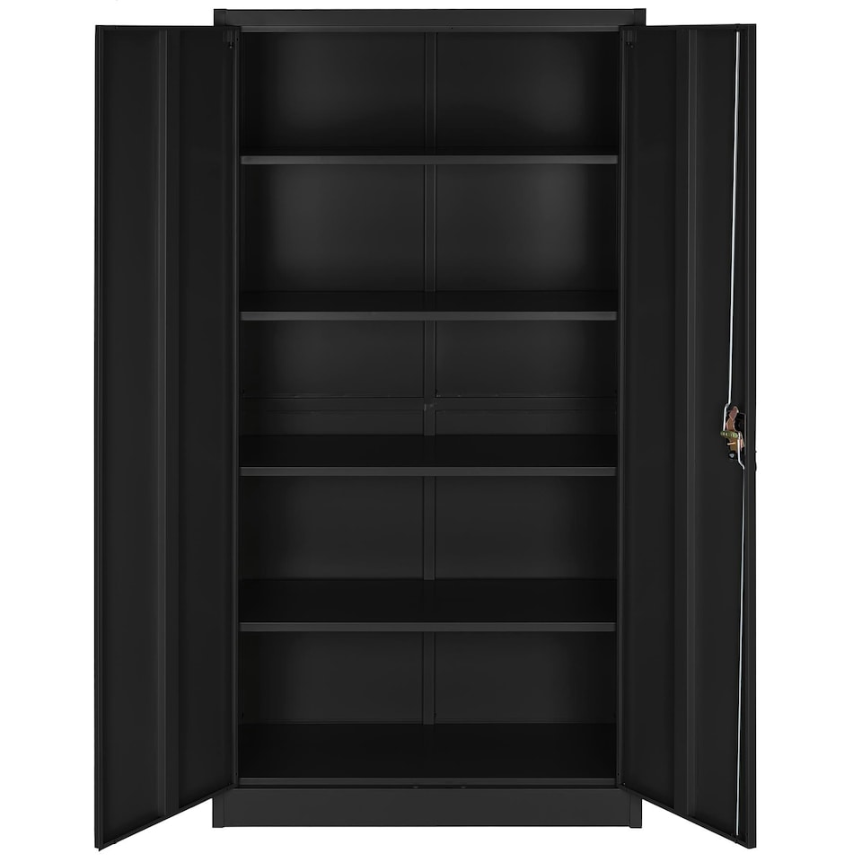 image 1 of Filing Cabinet Set of 2 - 5 height-adjustable shelves, lockable doors Black