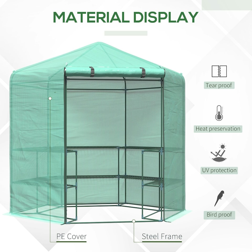 image 1 of Outsunny 196 x 215CM Walk In Greenhouse 3-Tier Garden Hexagon Grow Flower Plants