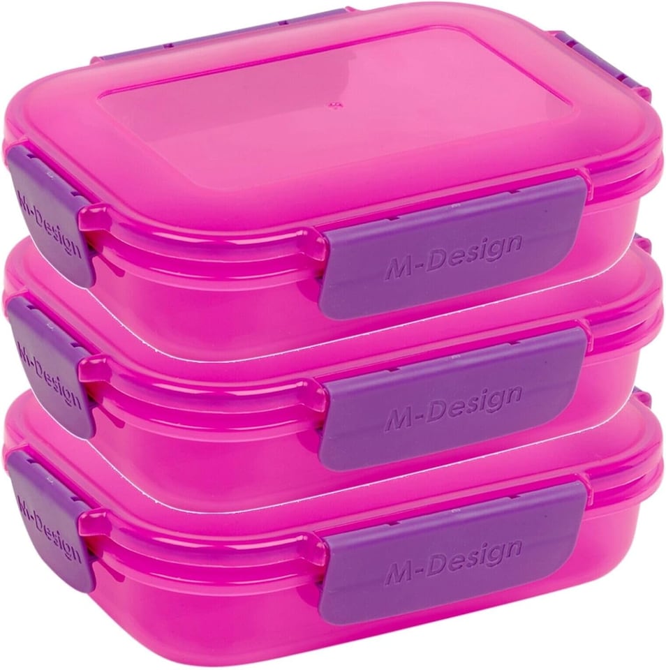 image 1 of Plastic Lunch Box Food Storage Air Tight Rubber Seal Container with Clip Lock 600ml | Pink | 3 Pink & Purple | 600 ml | 3
