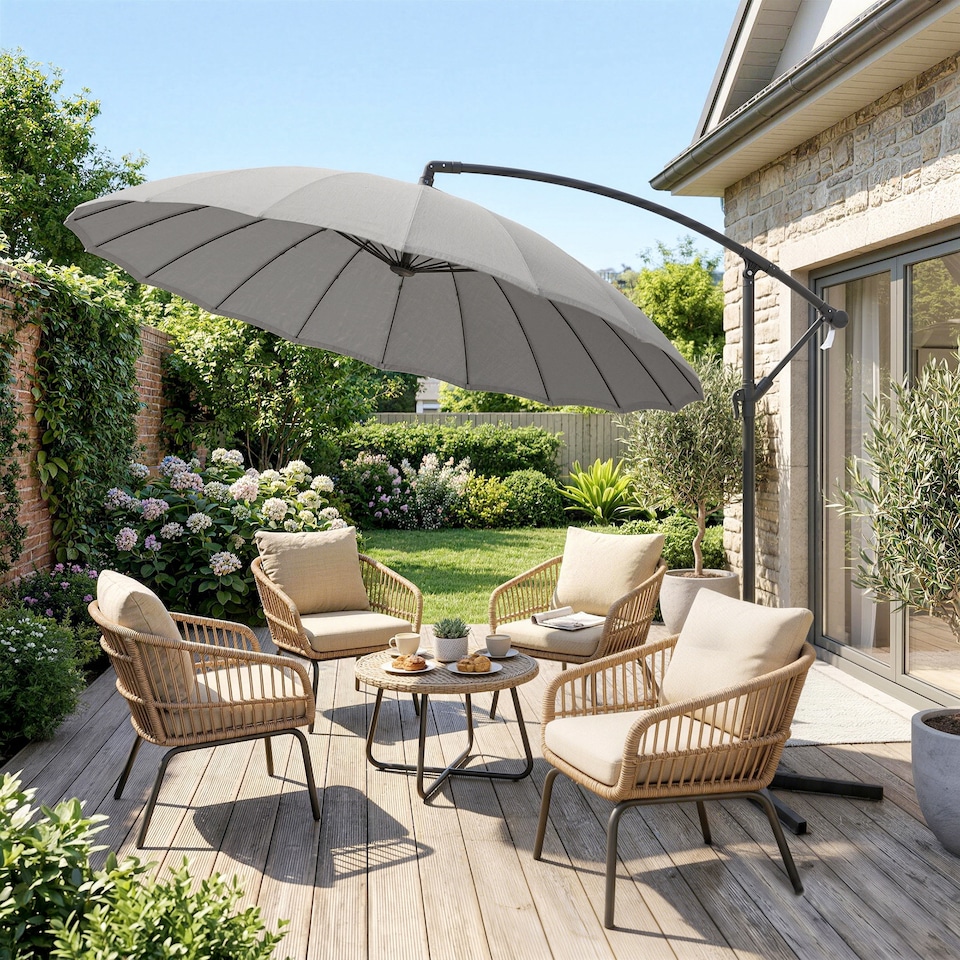 image 1 of Outsunny 2.7 m Cantilever Shanghai Parasol w/ Crank Handle, Cross Base, Grey | Grey | 2.7m x 2.7m x2.60m