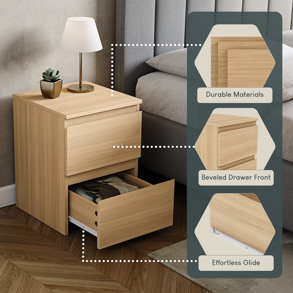 image 1 of Vida Designs Denver Large 2 Drawer Chest of Drawer Bedside Cabinet Nightstand Units Set of 2 - Pine