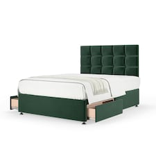 Signature Platinum 2000 Pocket Sprung Green Plush Velvet 2 Drawer Divan Set And Pearl Headboard Double
