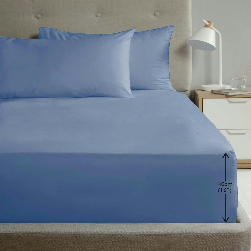 Percale Extra Deep 16" Fitted Sheet - Blue - Double