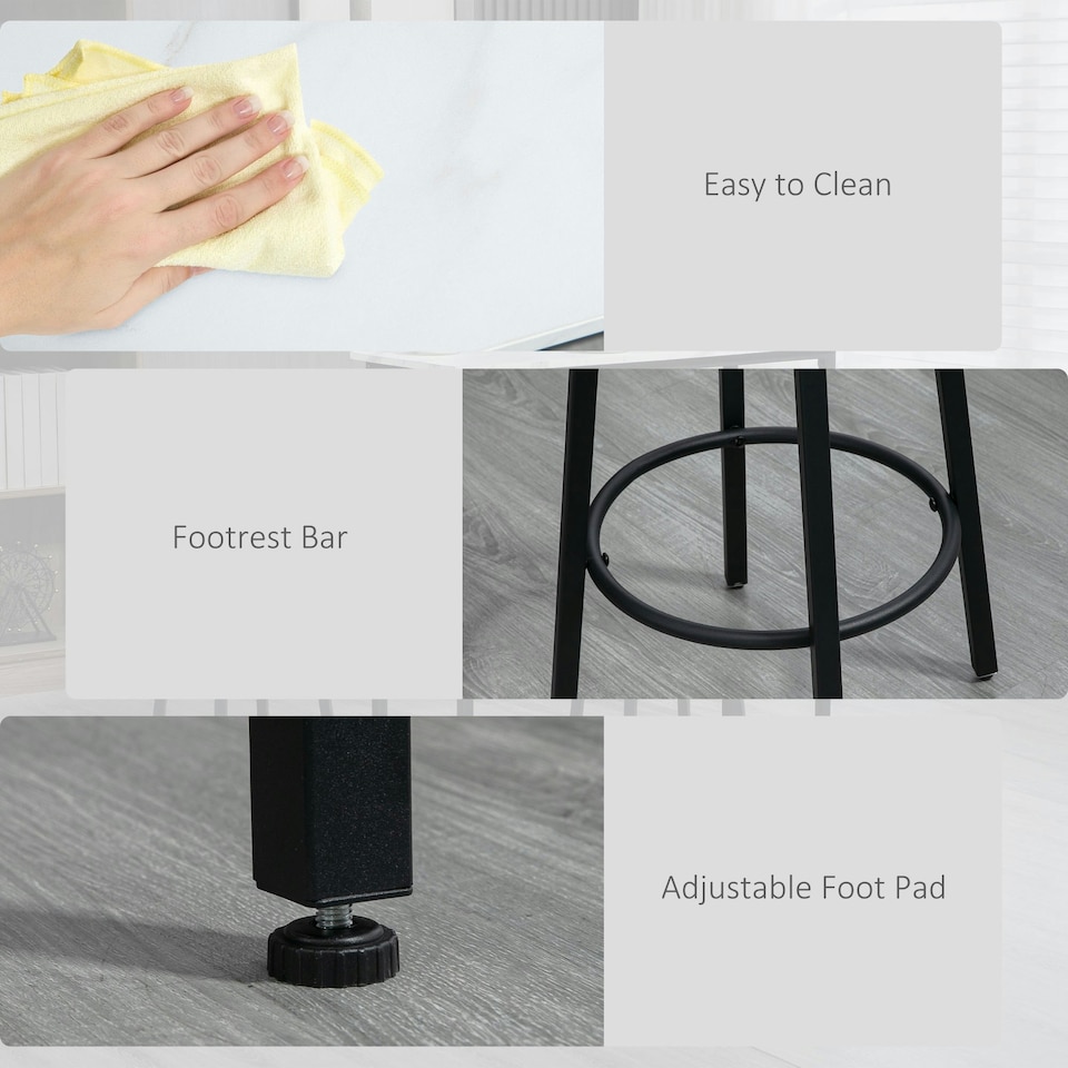 image 1 of HOMCOM 3 Piece Bar Table Set for 2 with Stools Steel Frame Footrest White