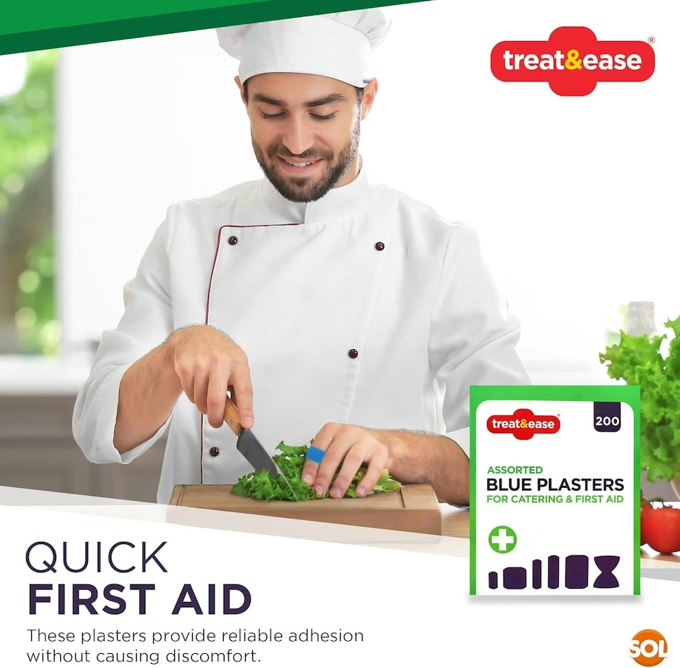 image 1 of SOL 200pk Assorted Blue Plasters for Catering and First Aid - Strong Adhesion